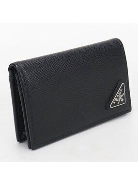 Prada Card Case Saffiano Triangle Business Holder Calf